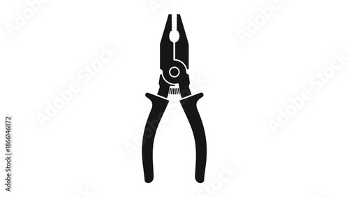 Bold black and white silhouette icon of a pair of pliers used for griping and cutting wires or small objects.