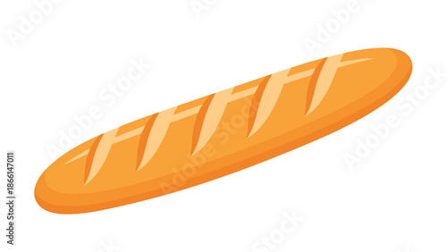 Long crusty golden brown french baguette bread with several diagonal slashes on its surface isolated on a white background.