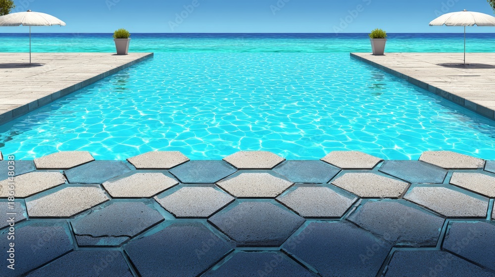 Obraz premium Serene Pool with Ocean View Illustration.