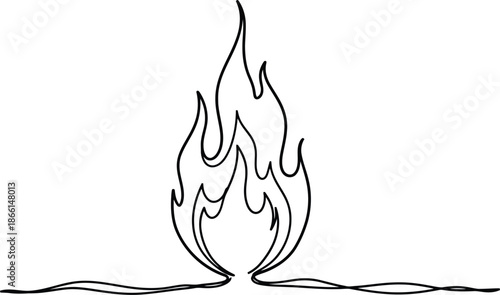 Simple line drawing of a flame on a surface