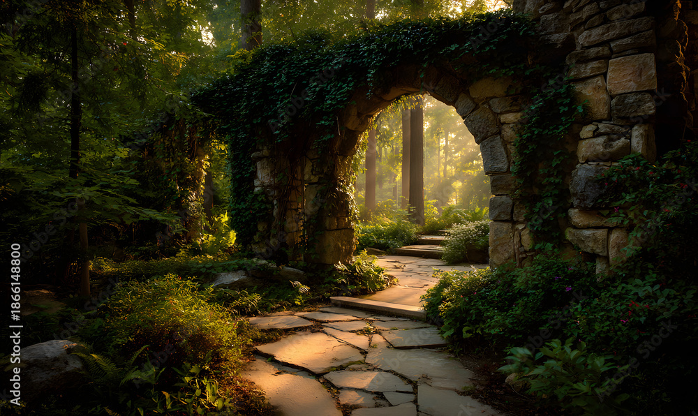 Obraz premium path in the forest on the sunlight
