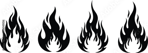 Four black flame icons on a white background