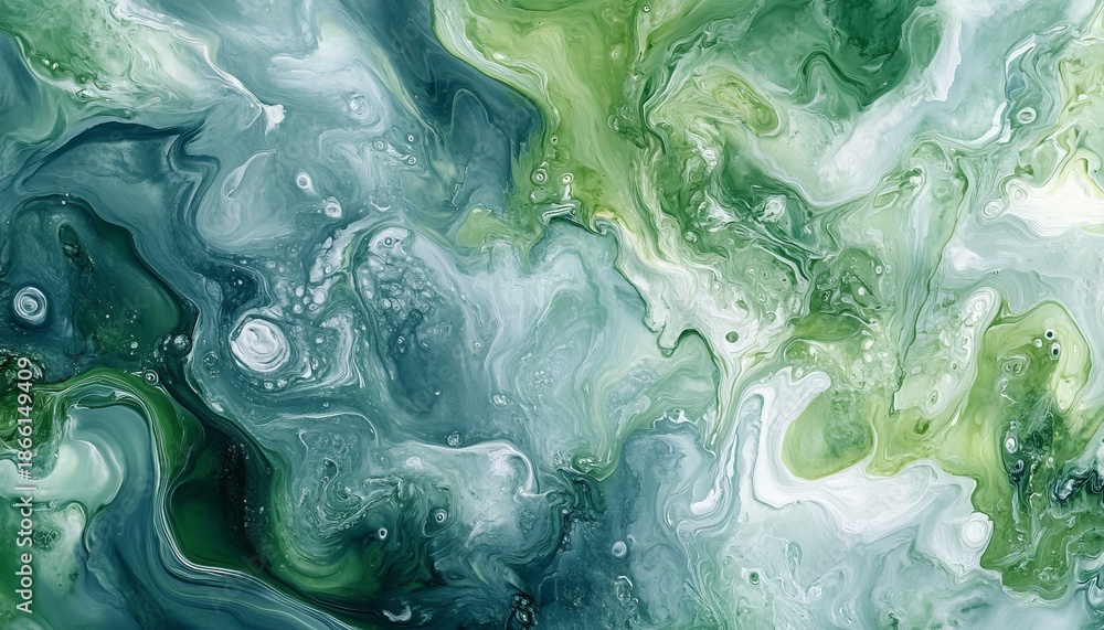 Fototapeta premium Abstract Painting Featuring Dynamic Blue and Green Swirls Creating a Depth Perception Effect