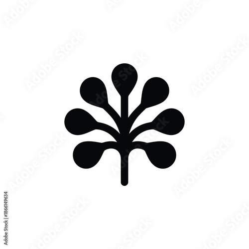 Simple black silhouette of a stylized flower or plant logo