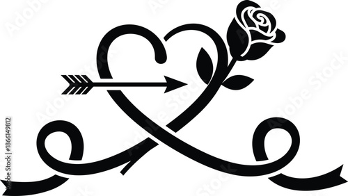 Ornate black floral vector illustration featuring abstract flower elements and vintage swirl patterns on a decorative silhouette background frame