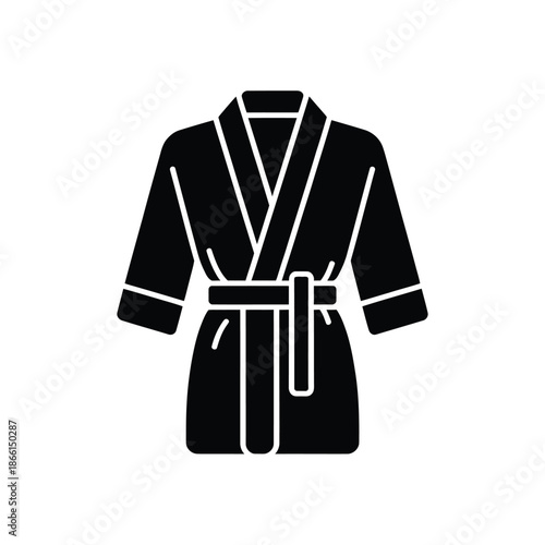 Black bathrobe with white trim and belt