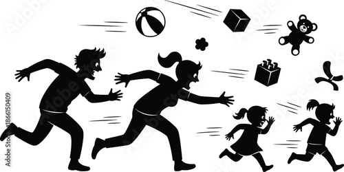 Vector silhouettes of men and boys playing sports like football, soccer, and basketball show athletes in action through black fitness illustrations of people dancing and running for team fun