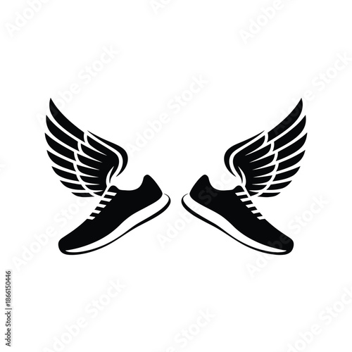 Winged sneakers logo design for athletic or running brand identity
