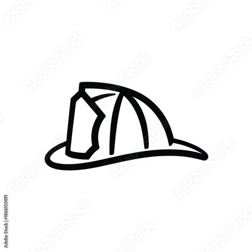 Simple line drawing of a firefighter s helmet on white background