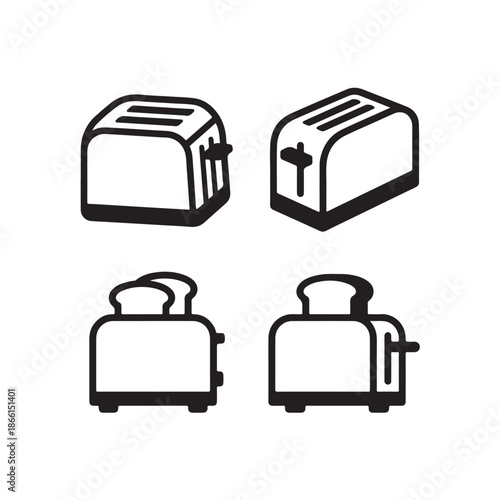 Four different toaster icons in black and white