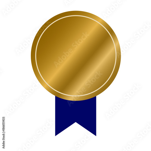 銅色のメダル風バッジと青いリボンのシンプルなアイコンデザイン