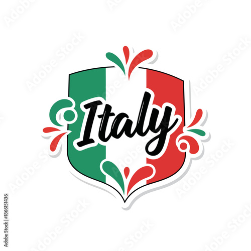 Vibrant Italy Emblem with Tricolor Shield and Artistic Flourishes for Cultural