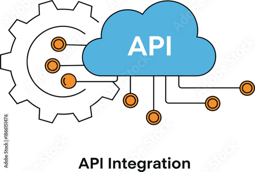 API integration illustration with cloud computing and technology gears