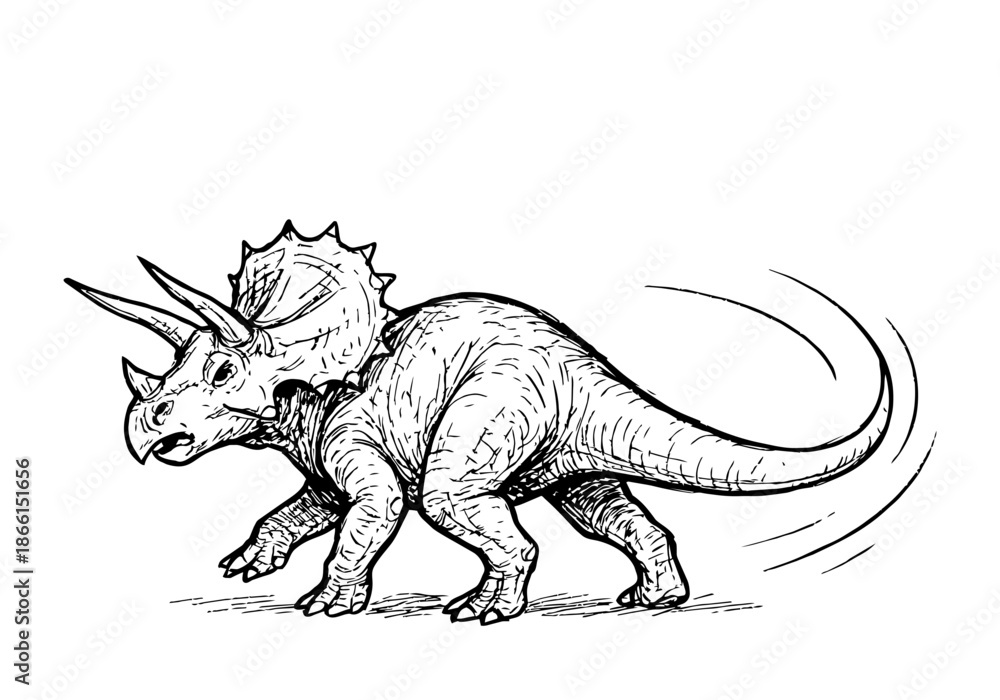 Fototapeta premium Triceratops hand drawn simple sketch vector illustration