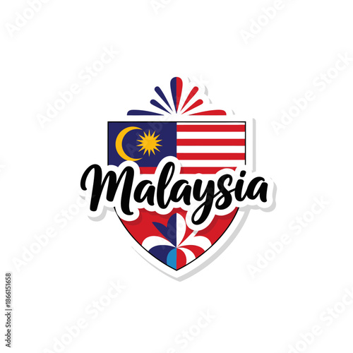 Vibrant Malaysian Cultural Emblem with Flag and Artistic Elements Combined in