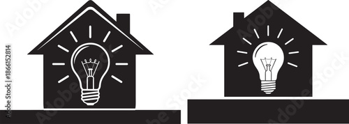 Smart house energy efficiency silhouette with bulb