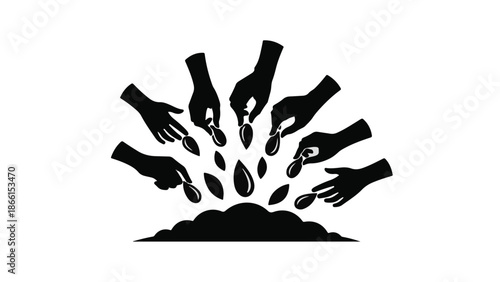 Hands planting seeds and watering new growth, symbolizing hope and future development.