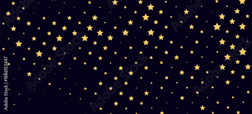 Dark elegant seamless pattern in retro style with a little golden stars. Premium royal birthday party. Festive poster BG template. Burst background for Invitation card. Black Friday. Exclusive flyer