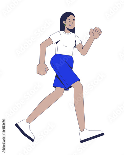 Turkish woman walking forward in confident pose 2D cartoon character. Daily movement. Everyday activity. Personal freedom. Empowered flat vector person isolated on white. Spot illustration colorful