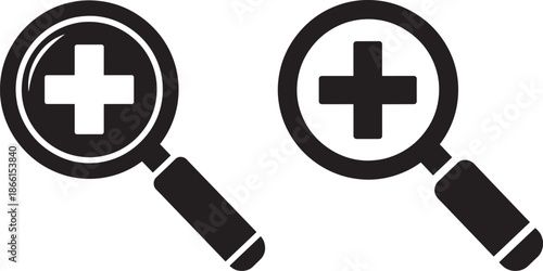 Magnifying glass silhouette with plus sign focus