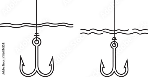Fishing hook silhouette vector linear illustration