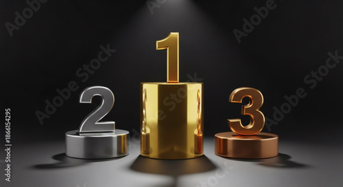 Podium numbers 1 2 3 glossy gold silver bronze clean minimal mood