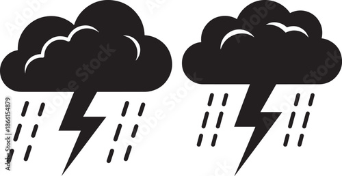 Thunderstorm silhouette with lightning and heavy rain