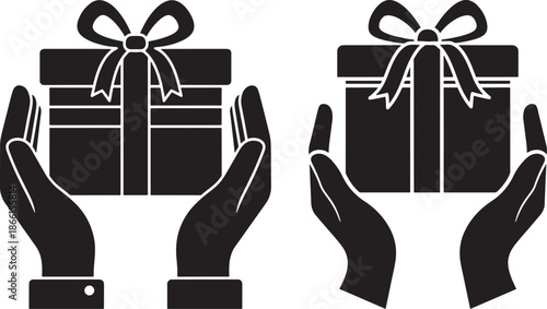 Gift silhouette in hand giving and receiving present