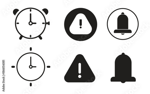Collection of alarm clock and warning symbols