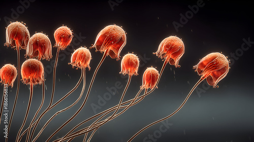 Sperm Cells Swimming Towards Egg Fertilization.