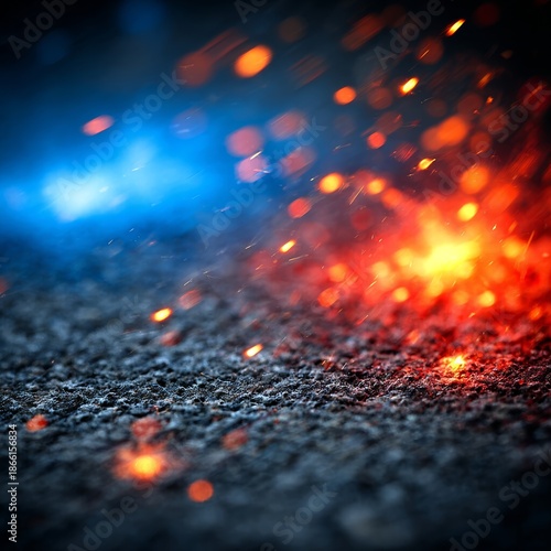 Sparks Flying on Dark Asphalt Surface.