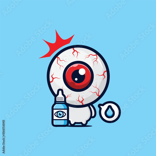 chibi mascot with sore eyes holding eye drops