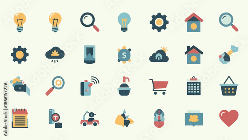 Collection of diverse flat icons for web design and graphic elements.