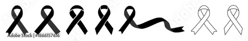 awareness ribbon set. Black ribbons collection. Vector illustration.