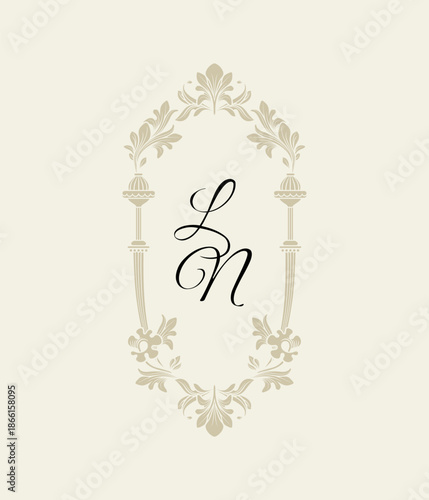 Oval frame in the classical style. Floral motif of the decorative frame.