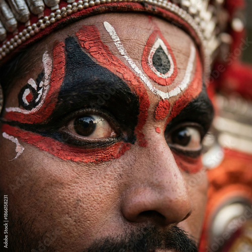 Theyyam Performer with Flaming Torches at Night