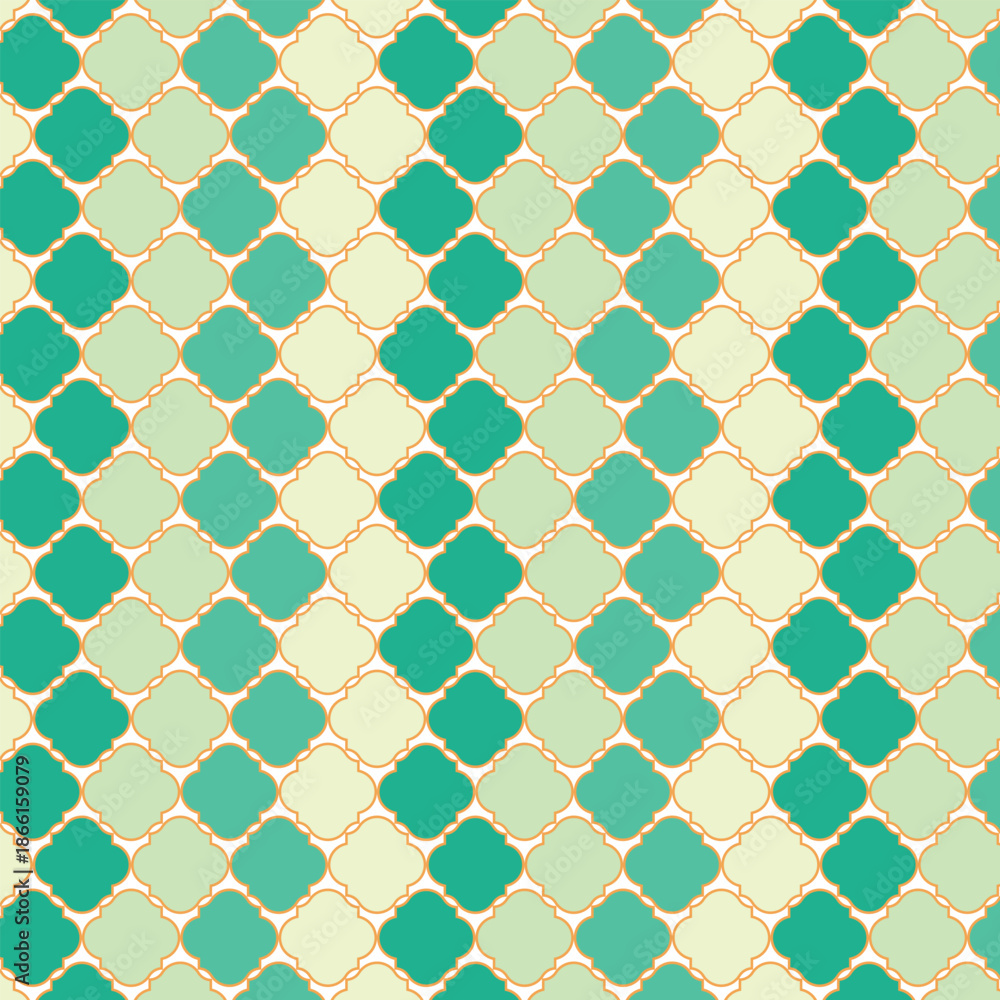Fototapeta premium Ramadan geometric pattern in teal and beige tones.