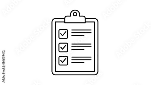 Checklist Icon: To-Do List with Checkmarks on Clipboard, Simple Line Art Graphic