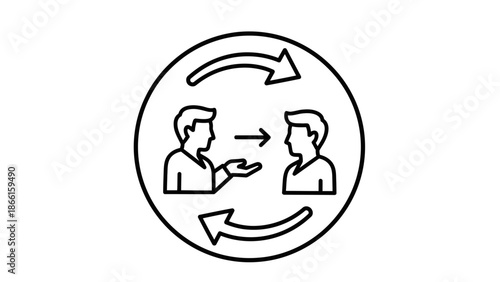 Communication Exchange Icon: Two People Talking in Circular Arrows Symbol