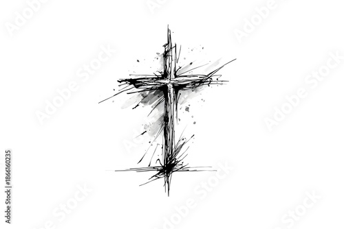 A cross, black line art, minimalist, no background.