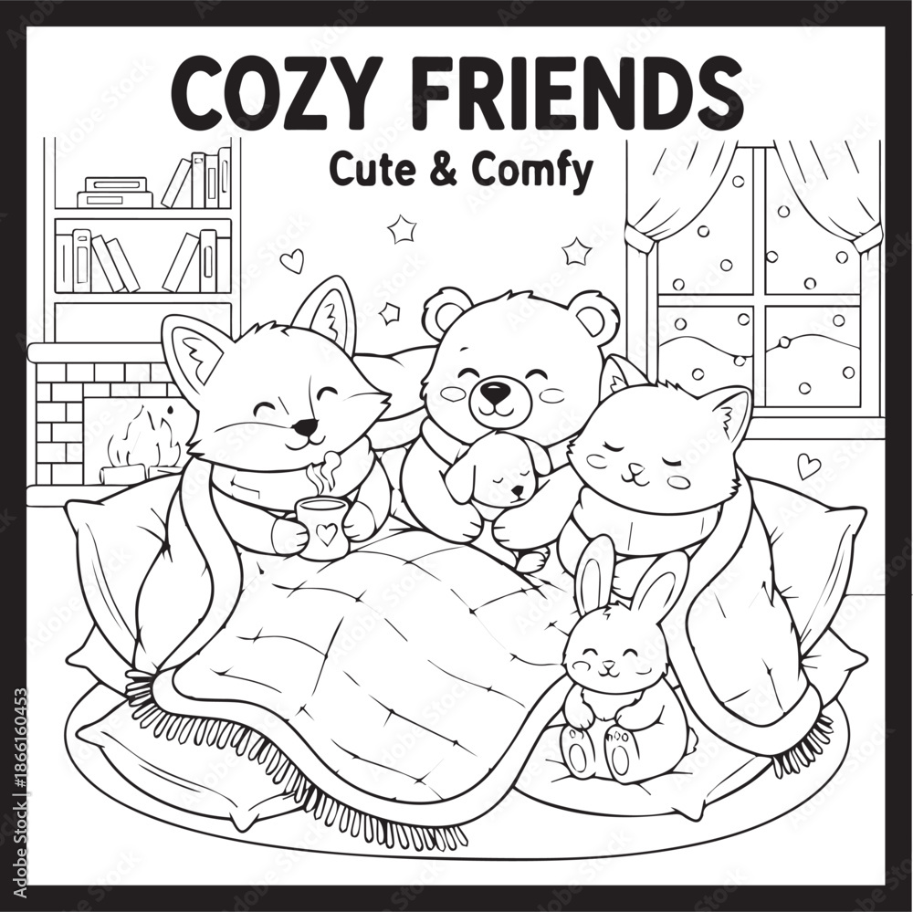 Fototapeta premium Cozy Friends Cute & Comfy Coloring Pages