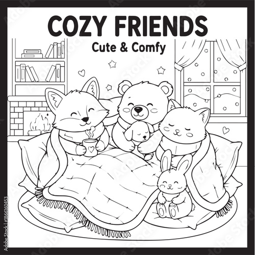 Cozy Friends Cute & Comfy Coloring Pages