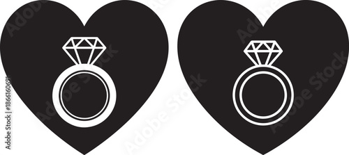 Wedding ring silhouette in a heart illustration