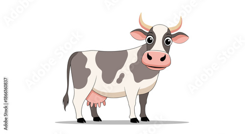 Cartoon Cow Standing Isolated on White Background.