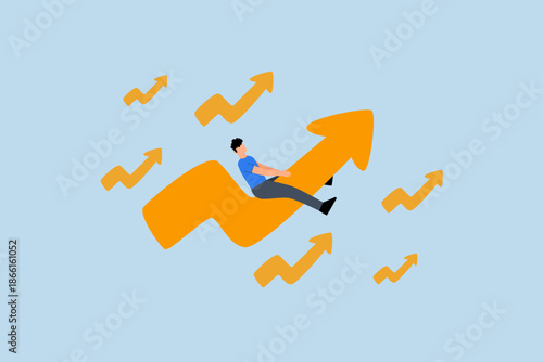 Stock prices rise in the market, a trader quickly drives to the top of the green rising chart