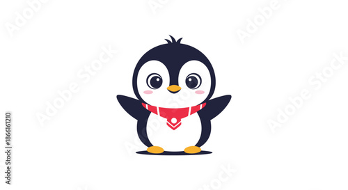 Cute cartoon penguin with red scarf illustration.