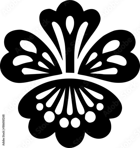 Mexican Folk Art Inspired Pansy Flower Silhouette Floral Illustration for seamless pattern
