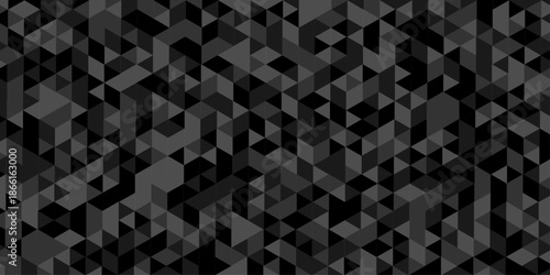 Low polygon cubic black paper design. vector poly triangle texture. geometric pattern triangular. wall tile metal cube triangle wallpaper background.