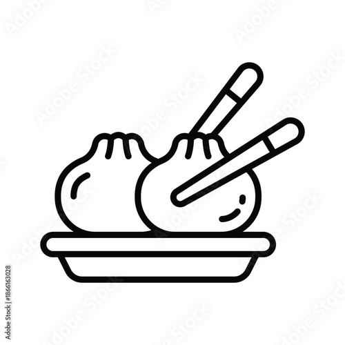 A visually appealing line icon of dumplings food