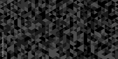Low polygon cubic black paper design. vector poly triangle texture. geometric pattern triangular. wall tile metal cube triangle wallpaper background.
